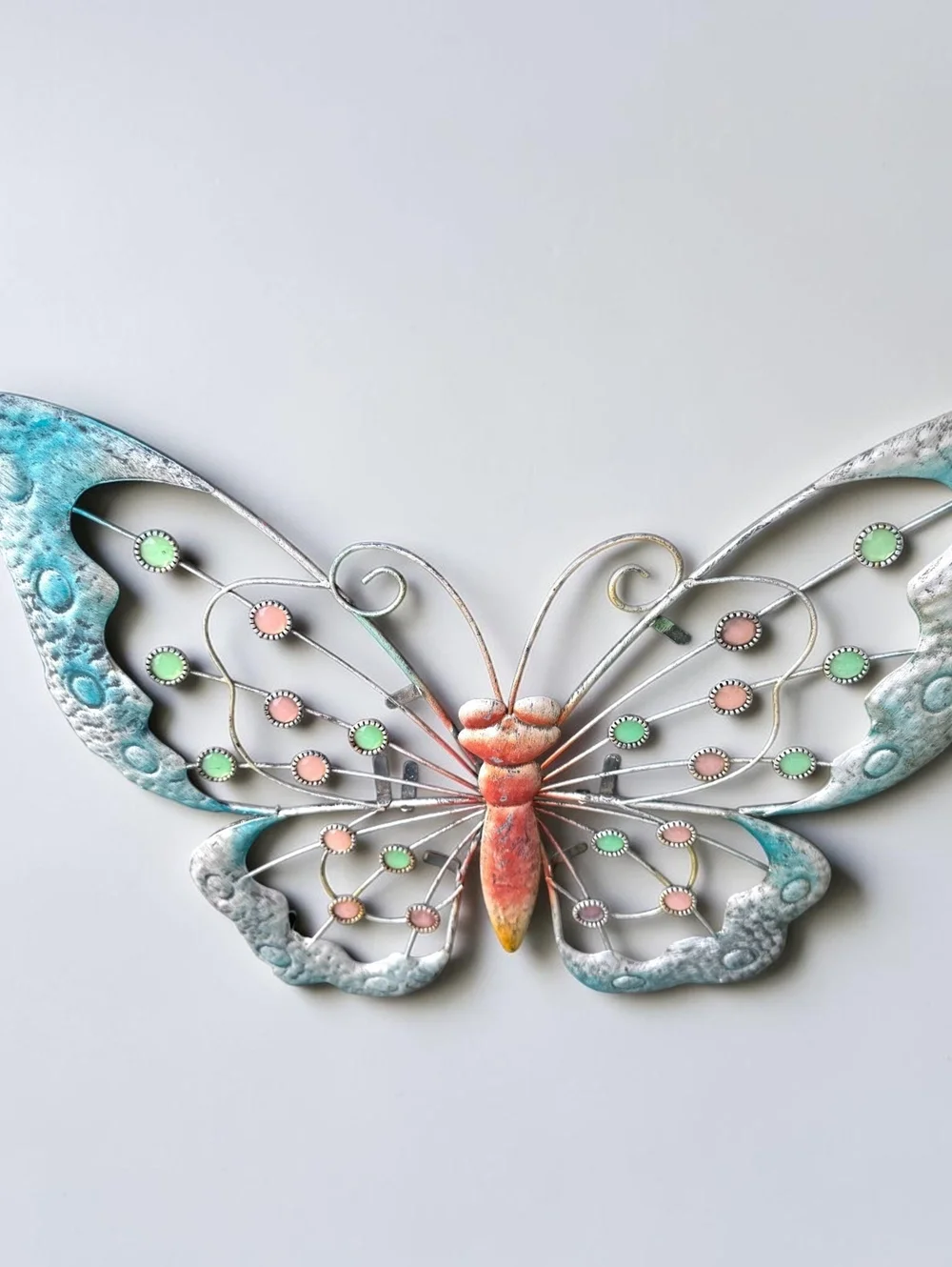 Large Metal Butterfly Wall Decor Turquoise Pink Jeweled Garden Art 30 Inch